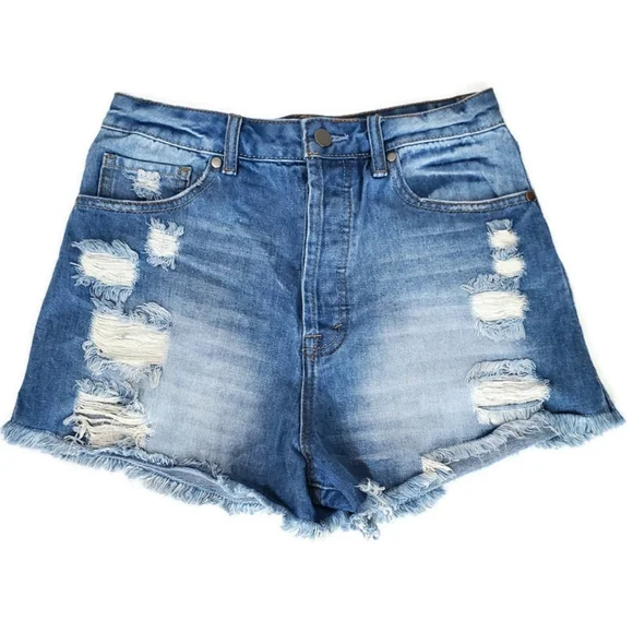 Easel Los Angeles Distressed Denim Shorts High Rise NWT Size Small Button Fly - Picture 2 of 11